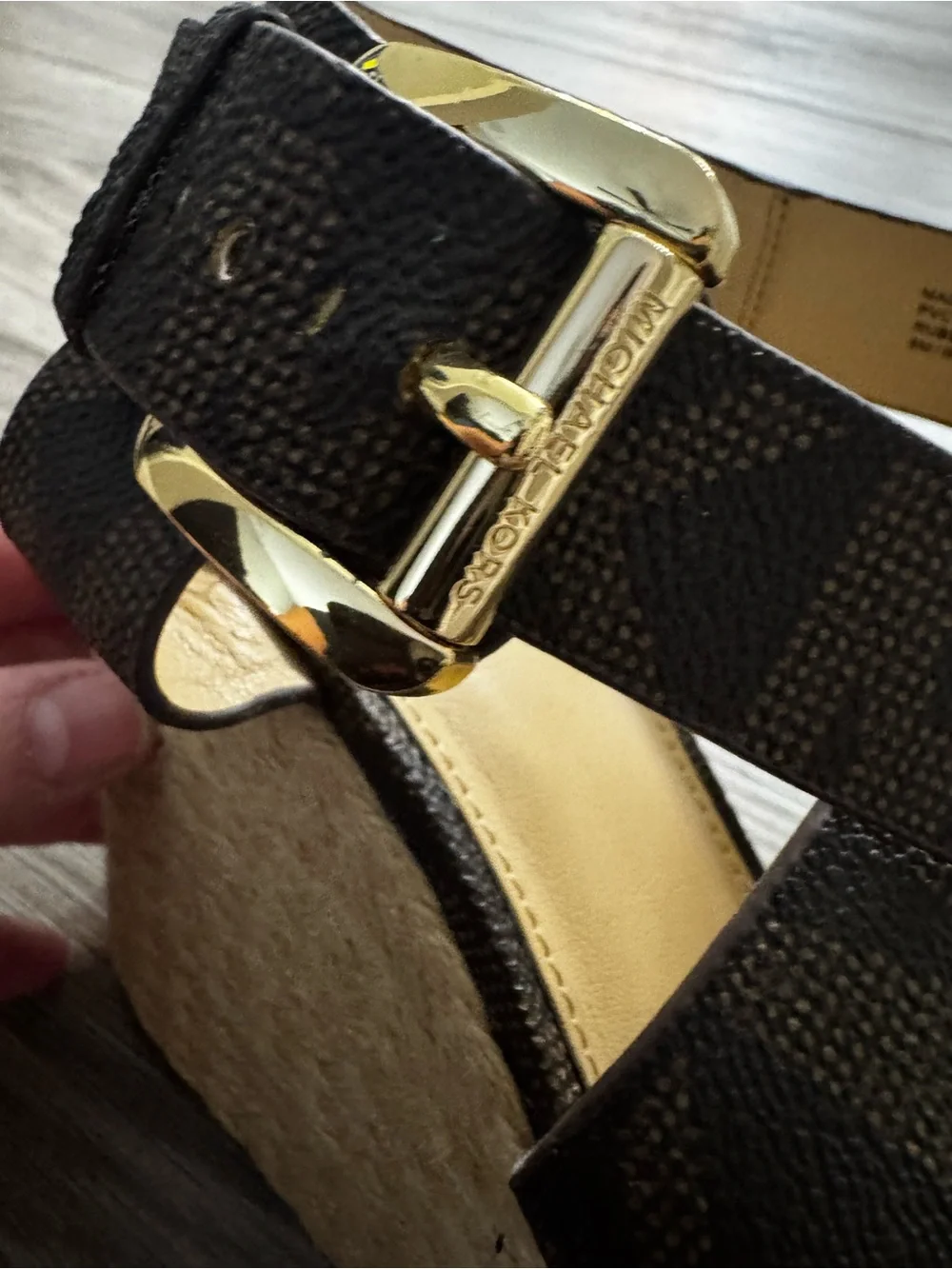 MICHAEL Michael Kors Dark Brown Crisscross Logo Wedge Sandals